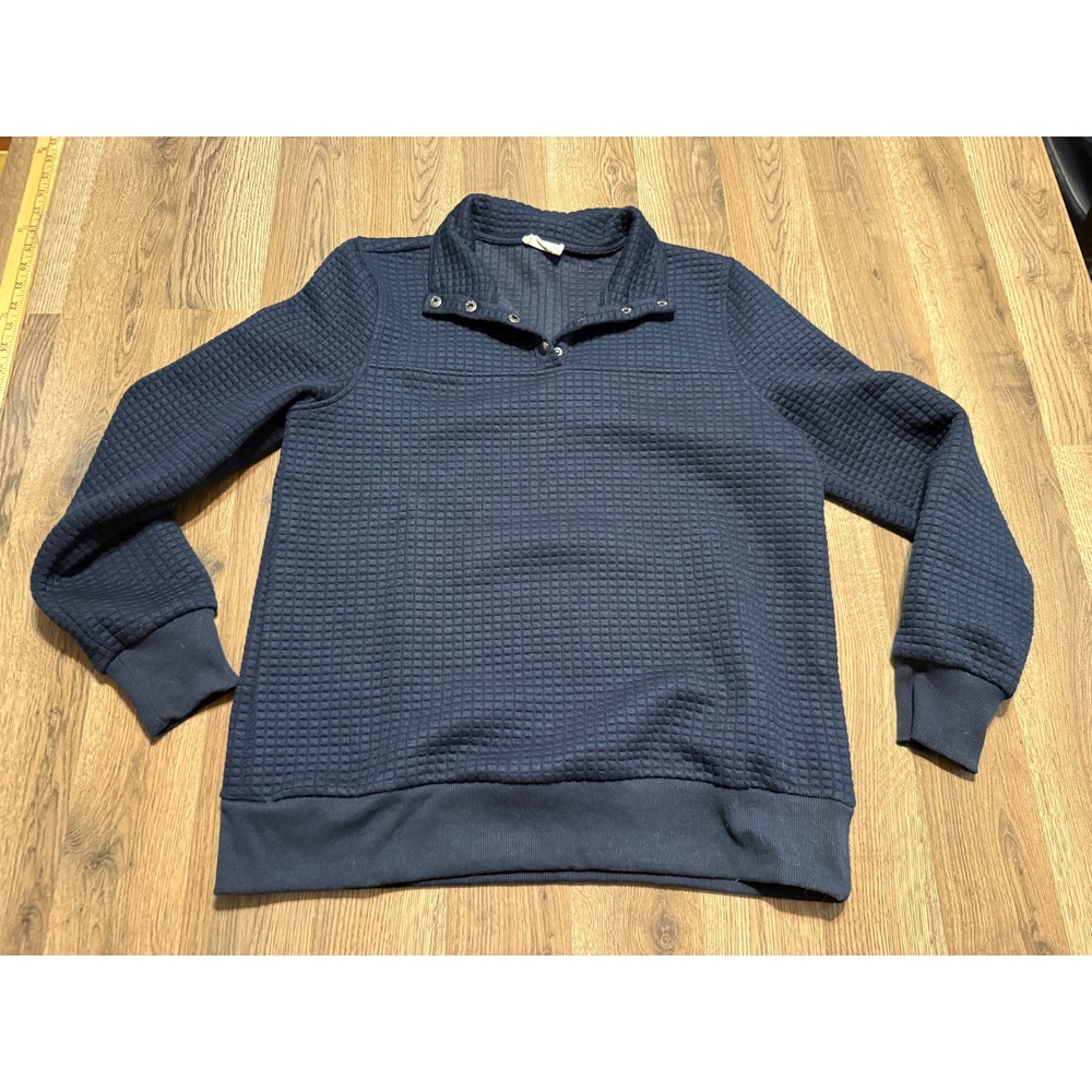 Doe and Rae Shirts Women Size Medium Navy Blue Sweatshirt Quilted Snap Neck